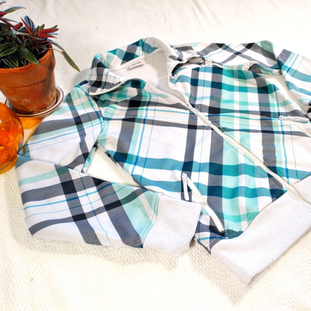 Empyre Technical Outerwear Teal Plaid Bonded Flee… - image 2